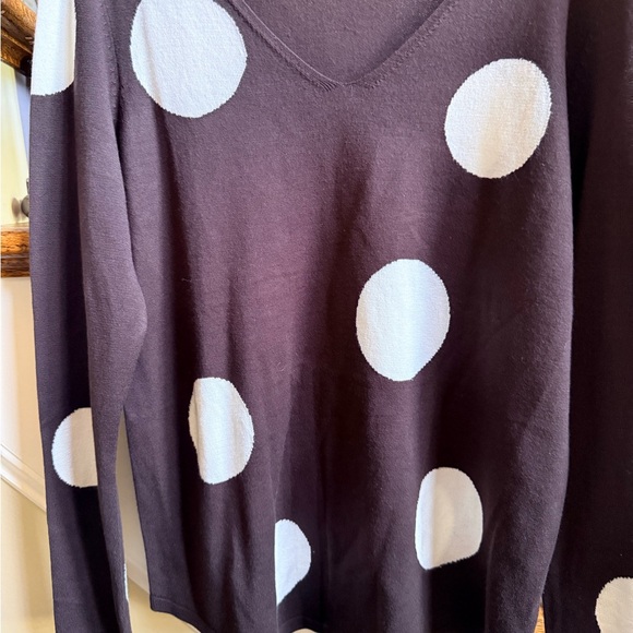 Chico’s NWT Pullover Sweater. Polka Dot Vneck Cocoa Bean.Size 0 polyester/nylon - Picture 2 of 11